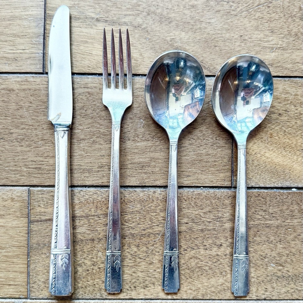 4pc VTG Antique 30s Oneida Prestige GRENOBLE Silverplate Flatware Place Setting